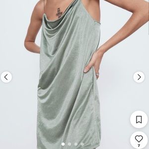 Zara Cowl Neck Sage Green Mini Slip Dress
